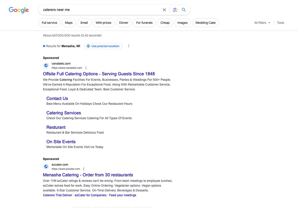 Search Engine Advertising for caterers